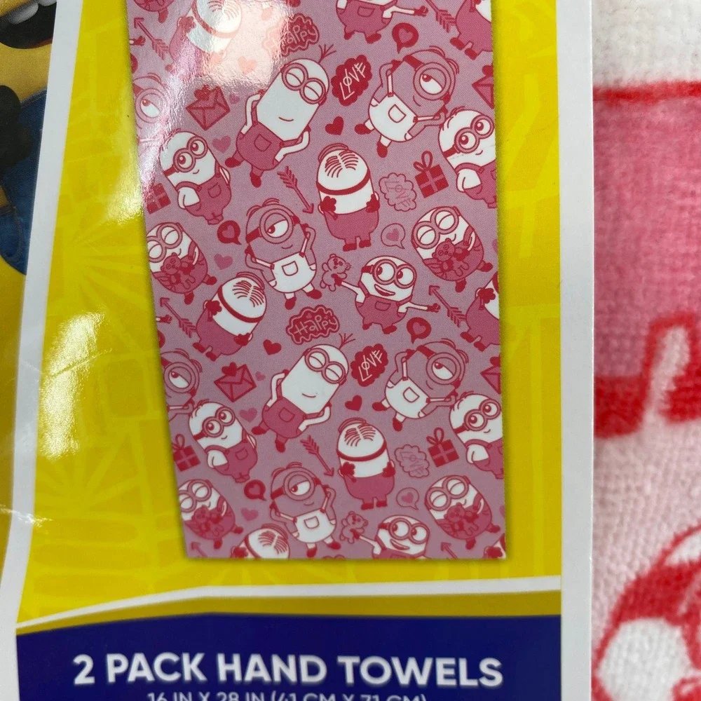Minions Hand Towel (Set of 2) Pink Valentine Heart Despicable Me Cupid Cartoon